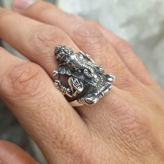 ユニークなハンドメイドシルバーガネーシャリングFRサイズ58 - Etsy 日本