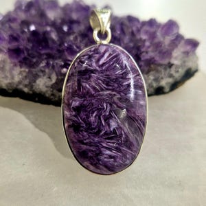 Oval charoite and sterling silver pendant