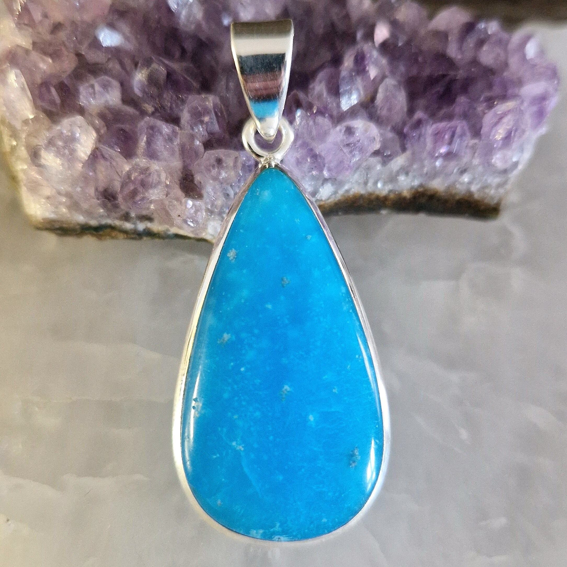 Hemimorphite silver pendant, Natural stone drop shape