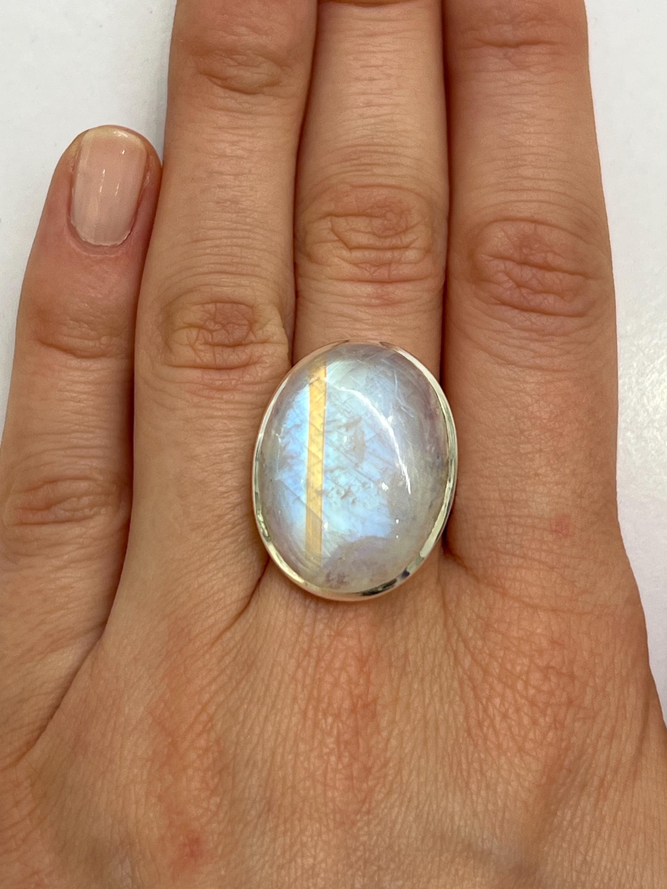 Argent Sterling Ajustable Bague Pierre De Lune Arc-en-Ciel Argent Sterling - Noeud Celtique, Taille Réglable Bijoux Pierre Lune