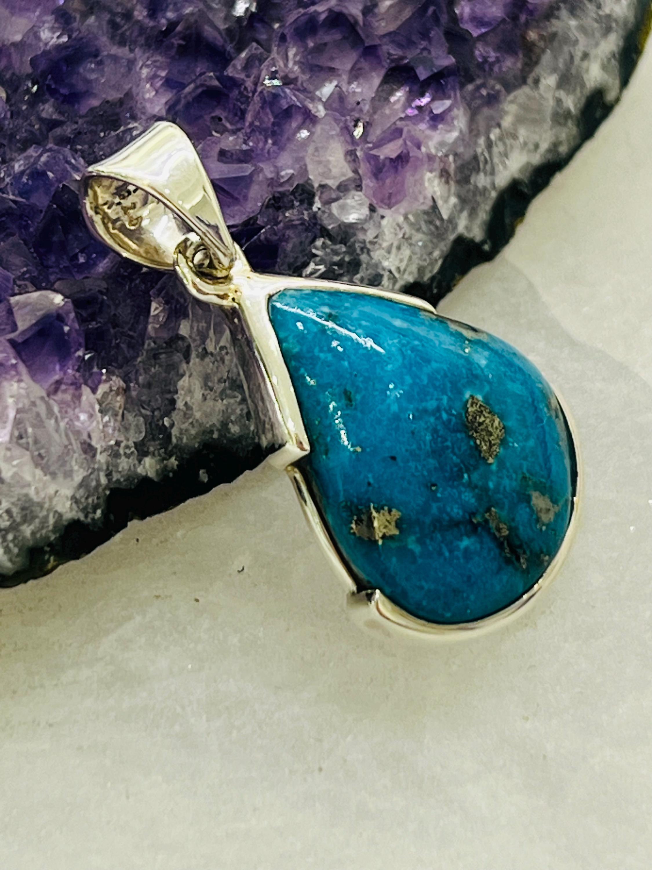 職人が作ったターコイズスターリングシルバーペンダントドロップ