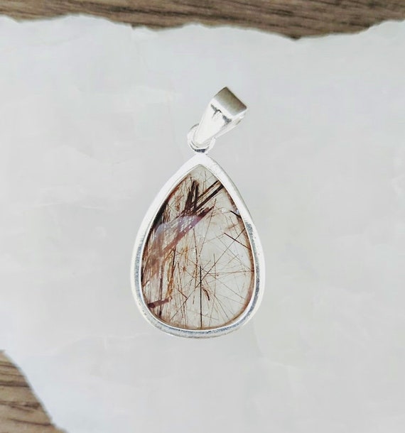 vin◯gold rutilated drop necklace◯silver Rutilated Quartz Necklace, Golden Rutilated Quartz Pendant
