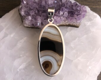 Collier Artisanal Botswana – Onyx Agate Et Argent 925 – Fait Main – Longueur 18,25 Pouces
