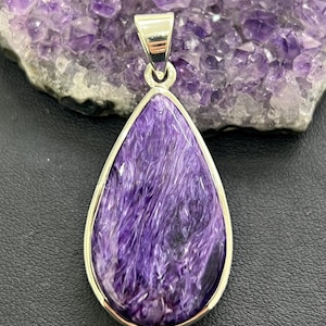 Charoite and sterling silver drop shape pendant