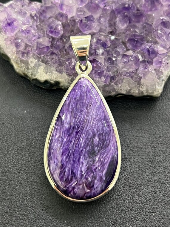 チャロアイトとスターリングシルバーのドロップ型ペンダント - Etsy 日本