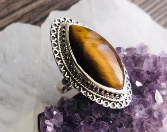 Handcrafted Tiger eye filigree silver ring