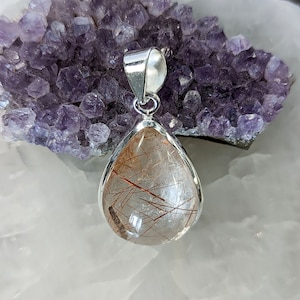 Handmade Golden Rutilated quartz silver drop pendant