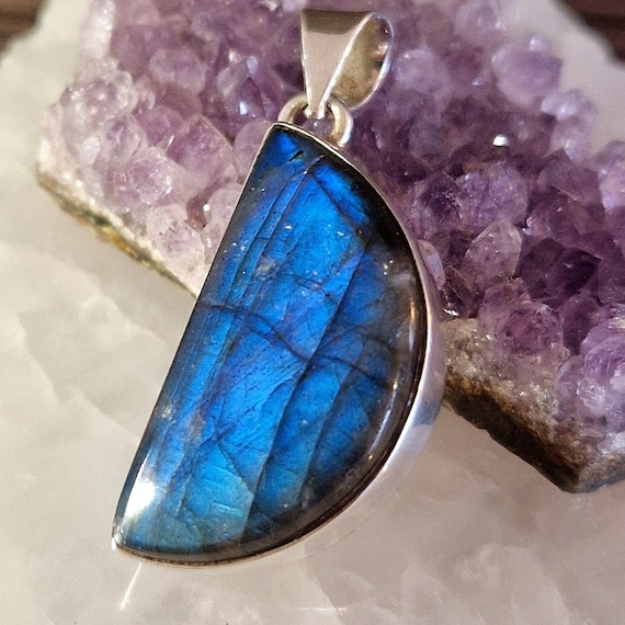 Pendentif En Argent Sterling 925 Avec Labradorite Naturelle - Pierre Bleue, Artisanal, 15.30 Grammes