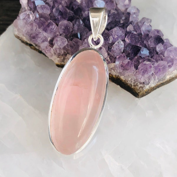 Artisan crafted beautiful Rose quartz sterling silver pendant