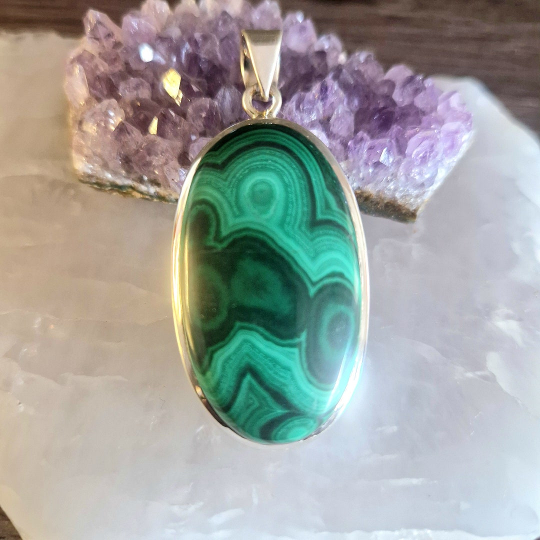 Sterling Silver Malachite Small Oval Pendant