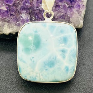 Artisan crafted unique Larimar and sterling silver pendant square shape