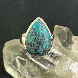 Handcrafted Adjustable Azurite Ring – Sterling Silver, Teardrop Shape