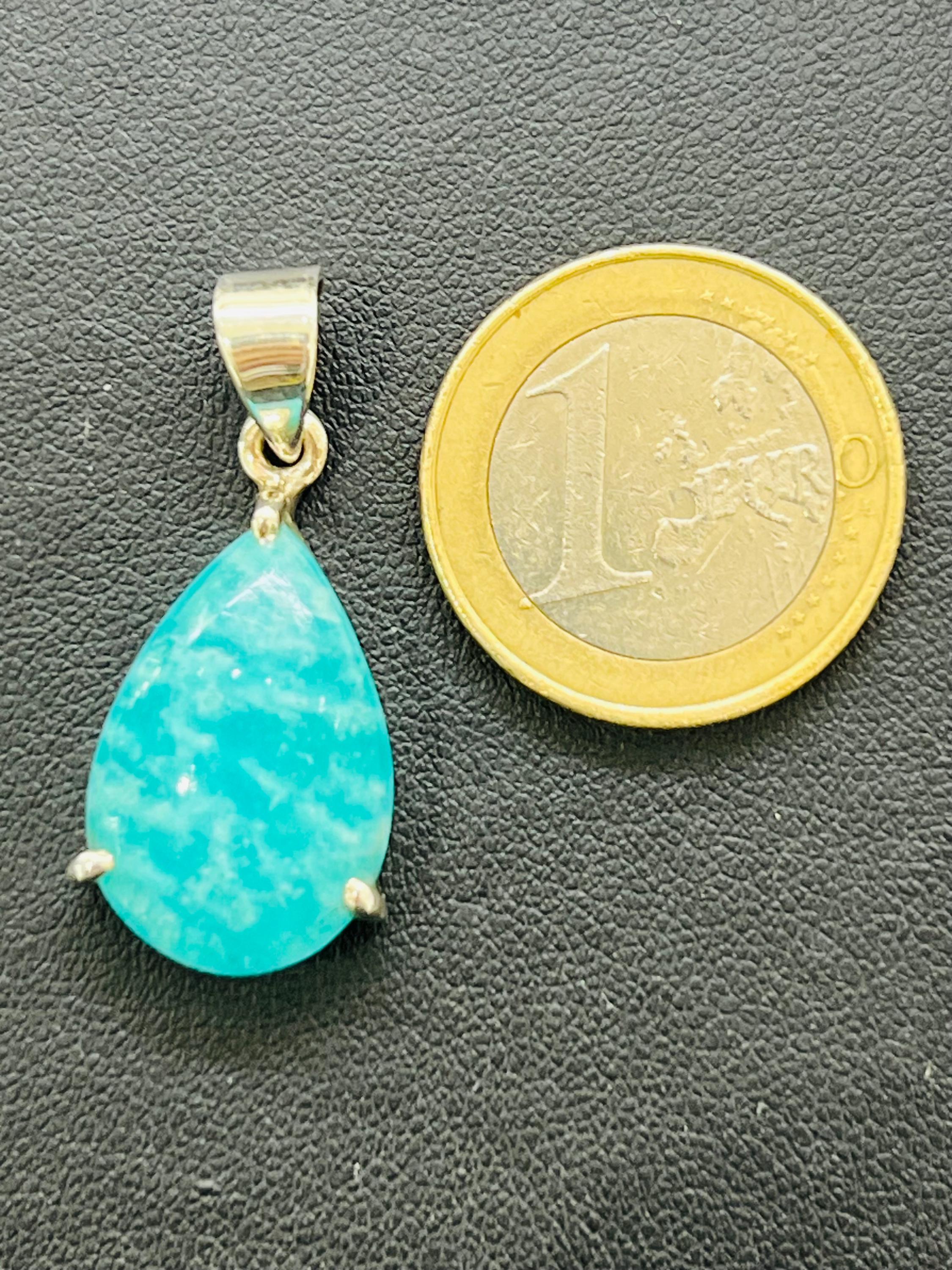 Pendentif Amazonite Goutte Argent 925 - Pierre Naturelle Bleu/vert - Fait Main Neuf Sans Emballage