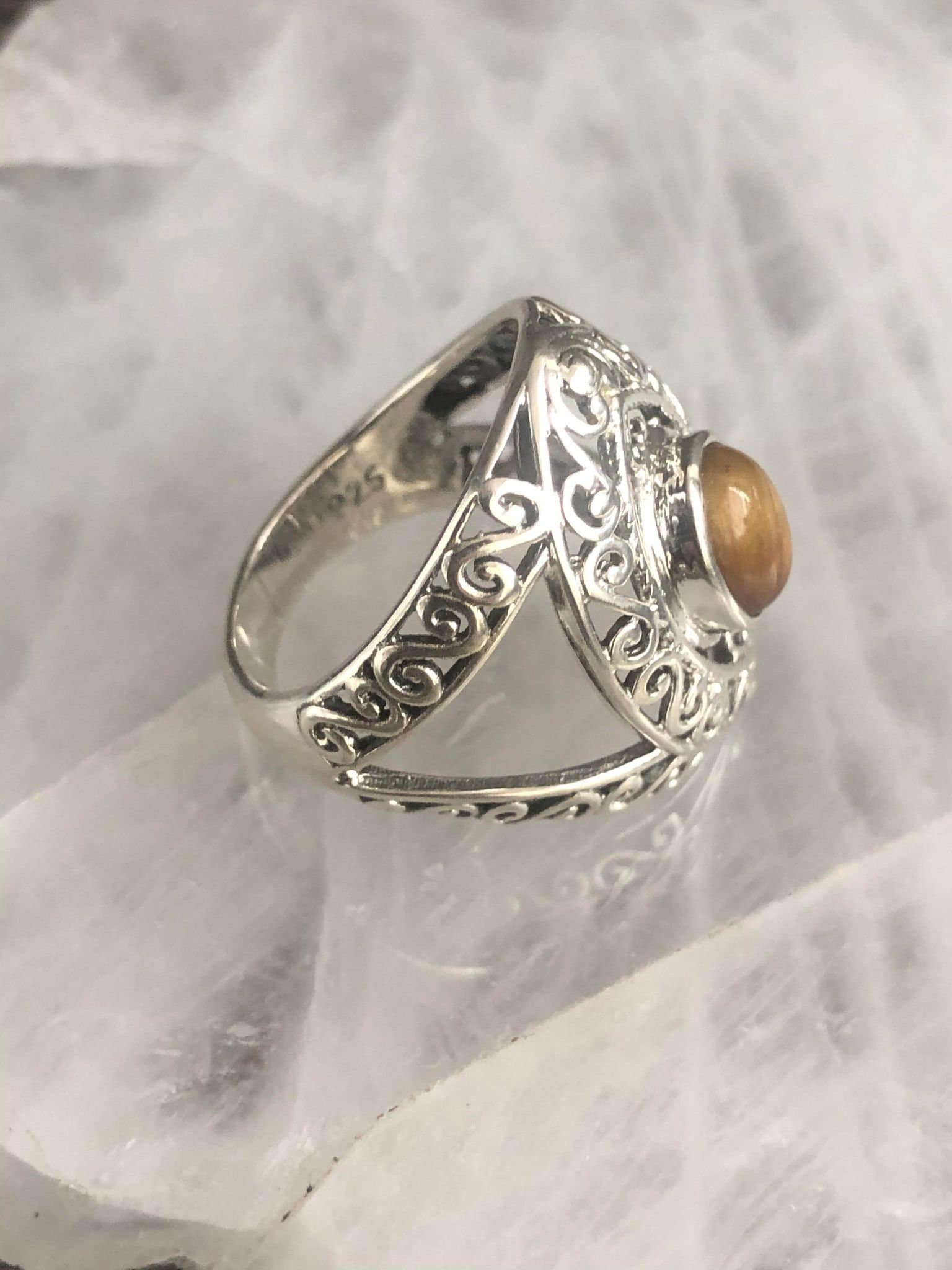 Bague En Argent Avec Pierre Œil De Tigre 19x14 Mm - Taille 60-61, Neuf Sans Emballage