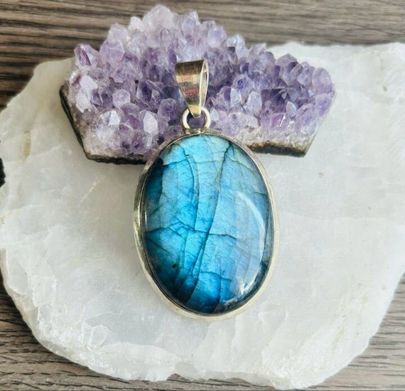 Pendentif En Labradorite Bleue Avec Chaîne Argent 925 - Neuf Sans Emballage - Pierre Naturelle