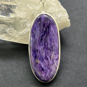 Handcrafted Oval Charoite Pendant in Sterling Silver – Unique Piece