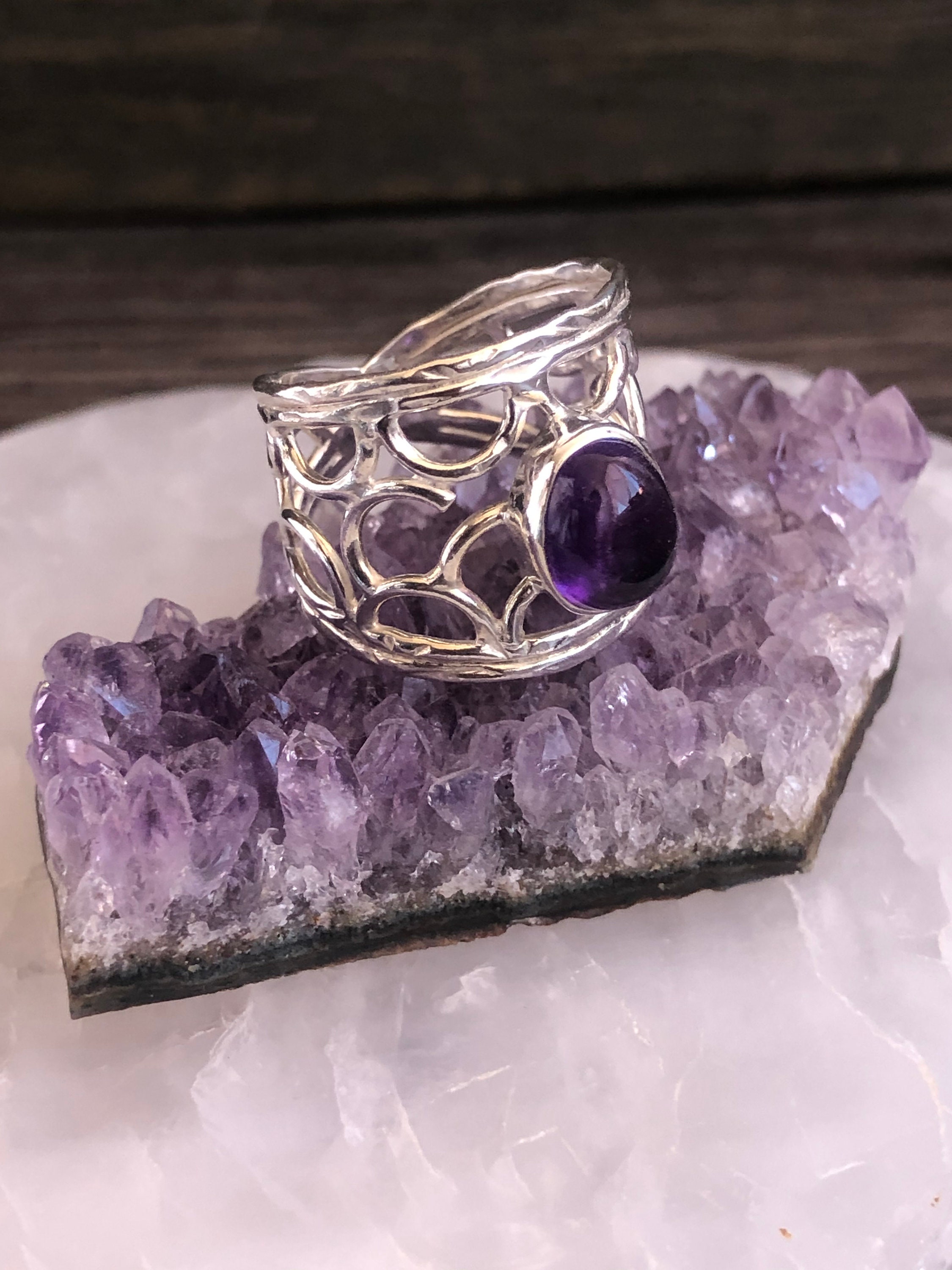 Bague Argent 925 Avec Améthyste Violet Très Clair (parme) - Taille 57, Comme Neuf