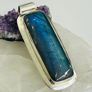 Artisan crafted Labradorite sterling silver pendant rectangle shape