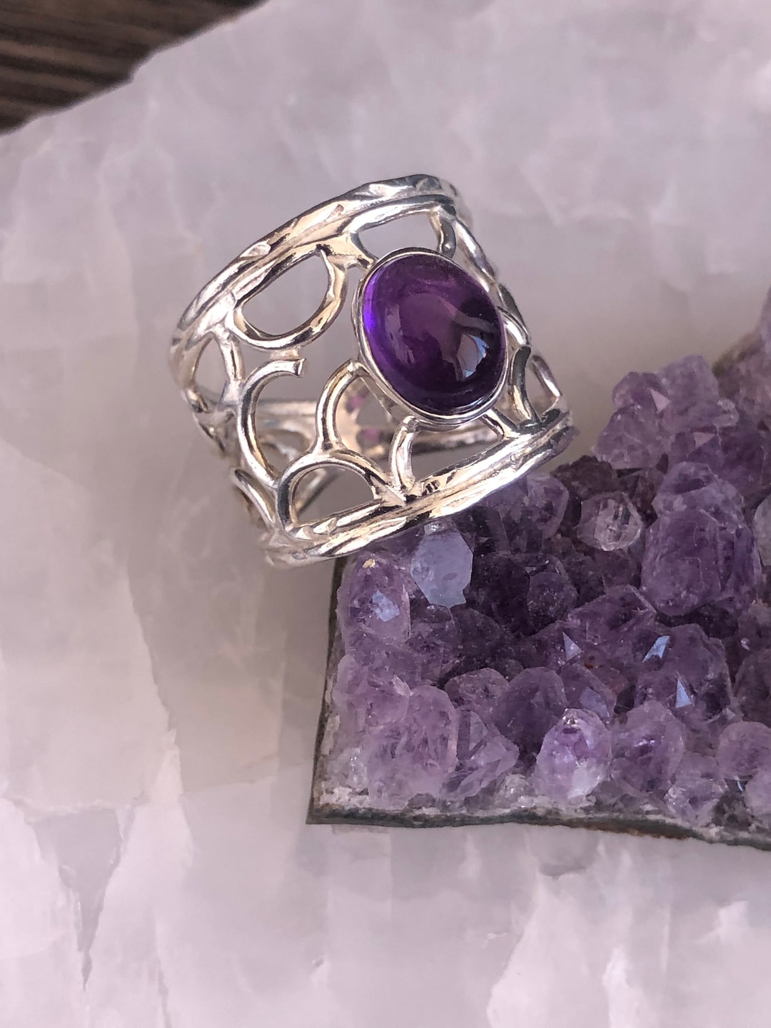 Bague En Argent 925 Avec Améthyste Violet Clair - Taille 57 - Occasion (comme Neuf)