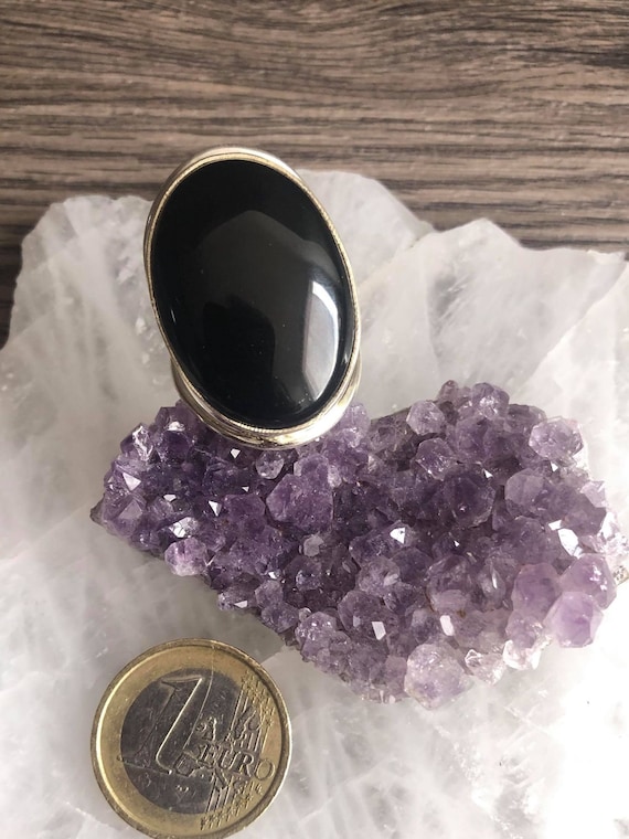 Bague En Argent 925 Avec Onyx Noir Ovale - Taille 57 - Occasion Très Bon état - Bijou Sobre Et élégant