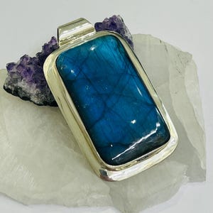 Artisan crafted Labradorite sterling silver pendant rectangle shape