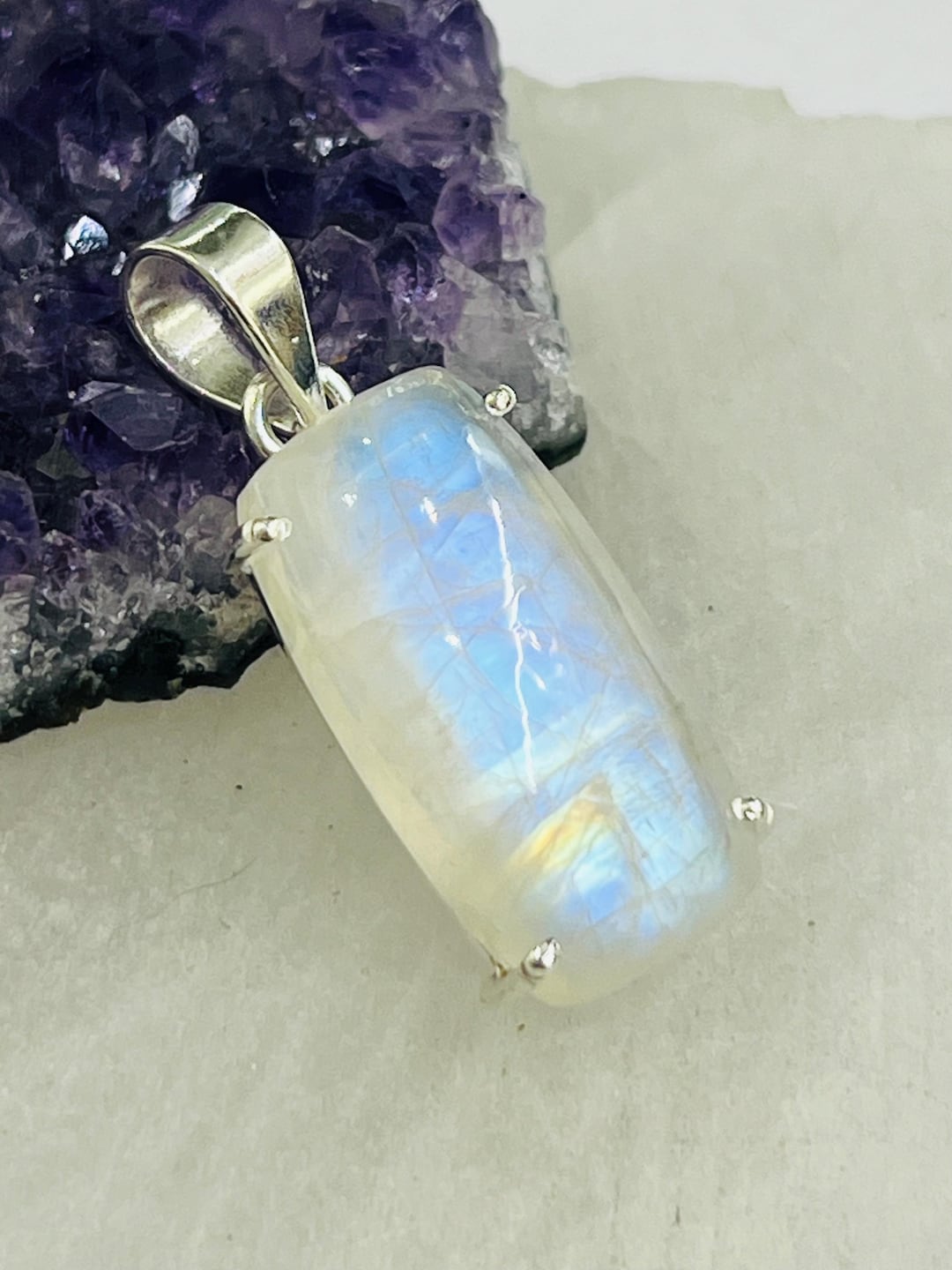 Magnificent Artisan Made Rainbow Moonstone Sterling Silver Pendant