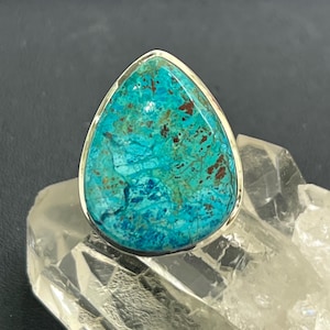 Handcrafted Adjustable Azurite Ring – Sterling Silver, Teardrop Shape