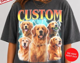 Custom Comfort Colors Vintage Bootleg Pet Shirt Pet Photo + Name Custom Dog Portrait Personalized Shirt Custom T Shirts Cat Shirt 90's Tee