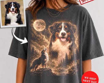 Custom Pet Photo Shirt, Comfort Colors® Personalized Pet Shirt, Dog Howling to The Moon Shirt, Customized Picture Dog Shirt, Dog Lover Gift
