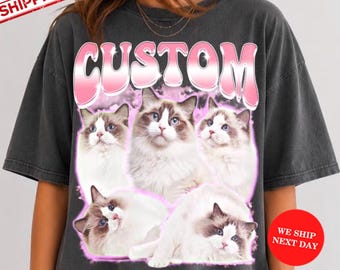 Custom Comfort Colors Vintage Bootleg Pet Shirt Pet Photo + Name Custom Dog Portrait Personalized Shirt Custom T Shirts Cat Shirt 90's Tee