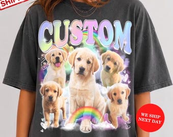 Custom Comfort Colors Vintage Bootleg Pet Shirt Pet Photo + Name Custom Dog Portrait Personalized Shirt Custom T Shirts Cat Shirt 90's Tee