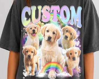 Custom Comfort Colors Vintage Bootleg Pet Shirt Pet Photo + Name Custom Dog Portrait Personalized Shirt Custom T Shirts Cat Shirt 90's Tee