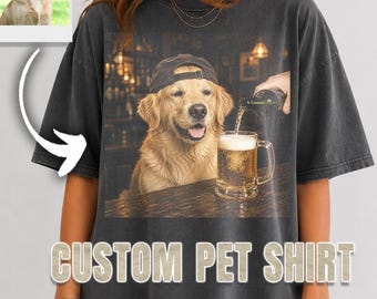 Funny Custom Dog Drinking Beer Shirt, Silly Sarcastic Personalized Photo Novelty Meme Graphic Tee, Funny Dog Gift Men Women