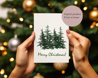Printable Christmas card minimalistic christmas tree Merry Christmas