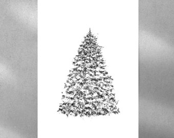 Printable minimal Christmas tree poster black and white