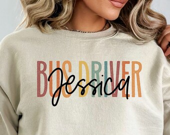 Personalized Bus Driver shirt, long sleeve, sweatshirt, gift, back to school, custom name school Bus Driver