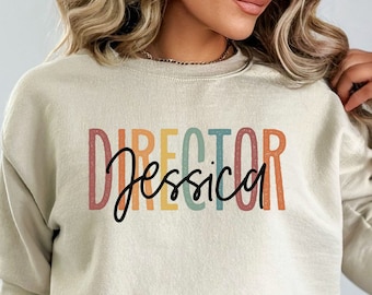 Camicia personalizzata Director, manica lunga, felpa, regalo, nome personalizzato, girocollo sabbia, film, musica, dirigente, atletico, direttore scolastico