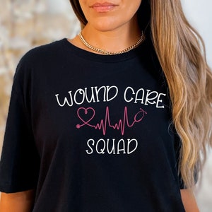 Wound care squad shirt, long sleeve, sweatshirt, tank top, hoodie, gift, wound care nurse squad, heartbeat, stethoscope, graduation