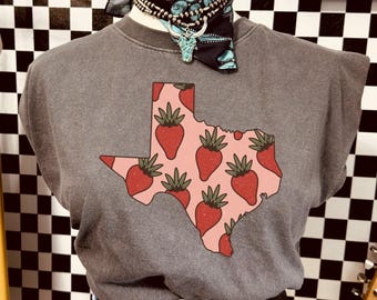 Shirt Texas State aardbei, zuidelijke fruit grafische hoodie, roze shirt Texas kaart, retro Cottagecore Western schattig Texas cadeau sku5-47