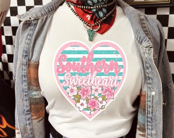Shirt zuidelijke sweetheart, roze westernhart hoodie, preppy cowgirl-T-shirt, sweater met turquoise bloemenprint, leuk cadeau plattelandsmeisje sku5-42