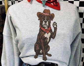 Chemise chien boxer Cowboy western, chemise drôle pour amoureux des chiens, chemise cow-girl pour chien, t-shirt graphique chien style ranch, chemise cadeau Boxer sku5-80