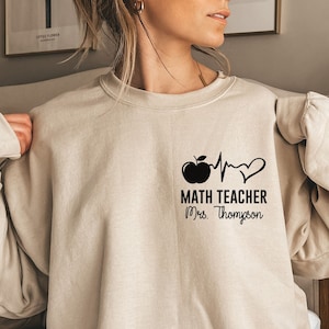 Personalized Math Teacher shirt, long sleeve, sweatshirt, gift, pocket custom name Math Teacher, mathematics teacher