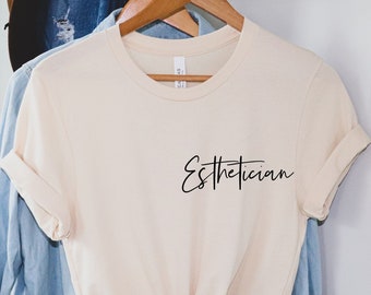 Esthetician shirt, hoodie, sweatshirt, tank top, gift, pocket, cosmetology, cosmetologist, beauty salon, skin care