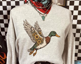 Shirt wilde eend, vintage eend grafisch T-shirt, shirt bloemen eend, shirt Cottagecore dieren, shirt rustieke boerderij, shirt natuurliefhebber, cadeau natuurliefhebber sku5-67