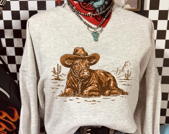 Cowboy koe shirt western grafisch T-shirt, cowgirl ranch shirt, vintage boerderijdieren T-shirt, country western shirt, rustiek kalf ontwerp sku5-75