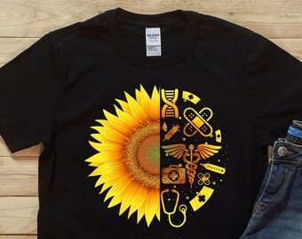 Zonnebloem verpleegkundige geschenk, verpleegster shirt, cadeau voor verpleegkundige, verpleegkundige shirt, quarantaine, verpleegster held shirt, verpleegkunde school