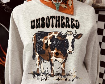 Shirt unbothered koe, grappig western-T-shirt cowgirl, schattig shirt boerderijdieren, outfit plattelandsmeisje, rustiek esthetisch shirt, trendy afbeelding sku5-63
