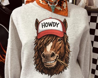 Howdy Horse shirt grappig western T-shirt, cowgirl grafisch shirt, country humor T-shirt, cadeau paardenliefhebber, Ranch Life shirt sku5-70