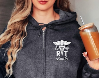 Personalized RT shirt, long sleeve, sweatshirt, zip hoodie, gift, pocket RT Recreational therapist, Respiratory therapy