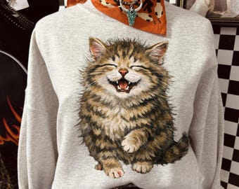 Shirt schattig lachende kat grappige kat T-shirt, schattig kitten grafisch shirt, cadeau kattenliefhebber, shirt Happy Cat, esthetisch huisdier T-shirt, schattige dieren sku5-71